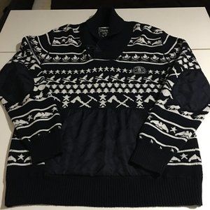 Born Fly Mens XL Blue Sweater Anytown USA Pullover Animal Print